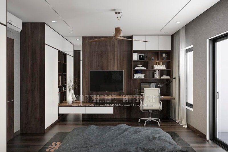 Góc học tập thiết kế tối giản mang lại vẻ đẹp ấn tượng cho phòng của con. Mẫu nội thất biệt thự đẹp
