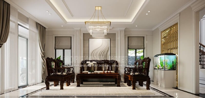 Bể cá phong thủy đẹp cho phòng khách. Thiết kế nội thất biệt thự